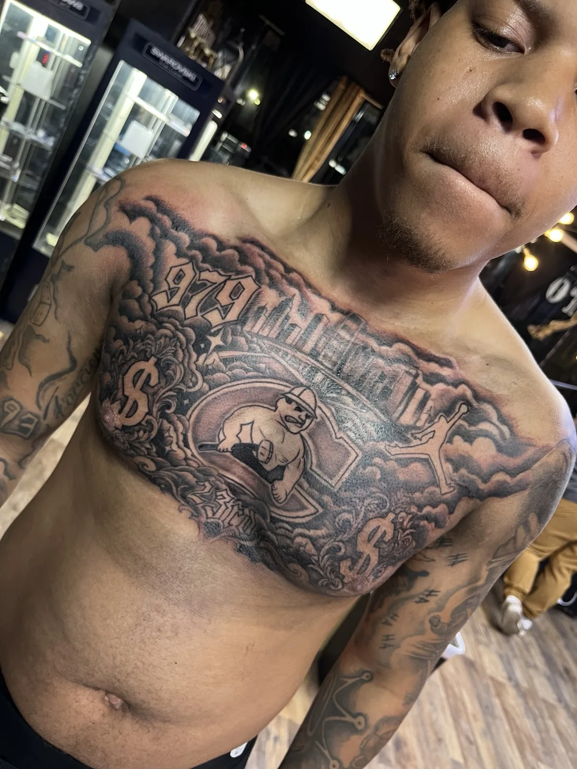 T0PHER INK tattoo portfolio: Houston Chest Piece
